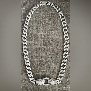 Hip Hop Iced out bling Cuban Link Curb Chain white gold fill Zirconia Necklace